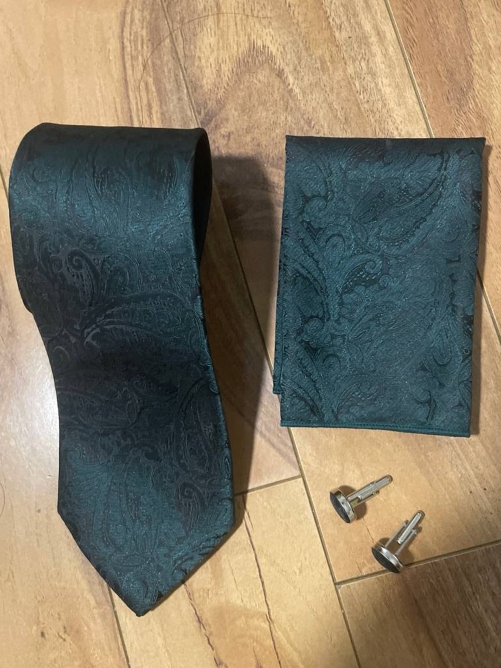 Dark Green Paisley Tie and Pocket Square Set for Men